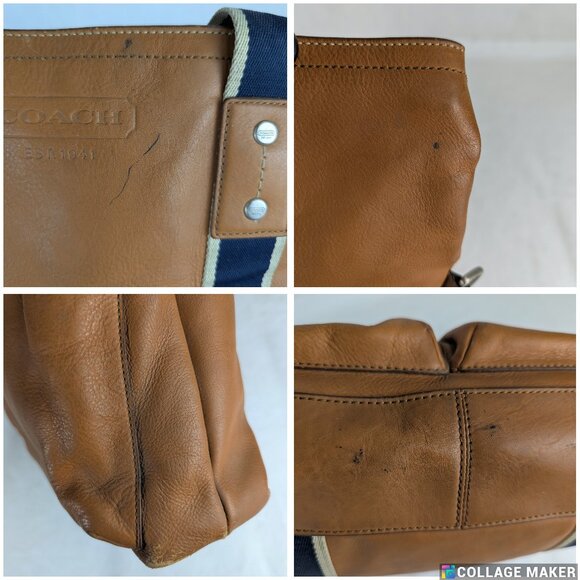 Coach Brown 2-Way Shoulder & Tote Brown Leather Bag Heritage Stripe Made Vietnam - Picture 11 of 16